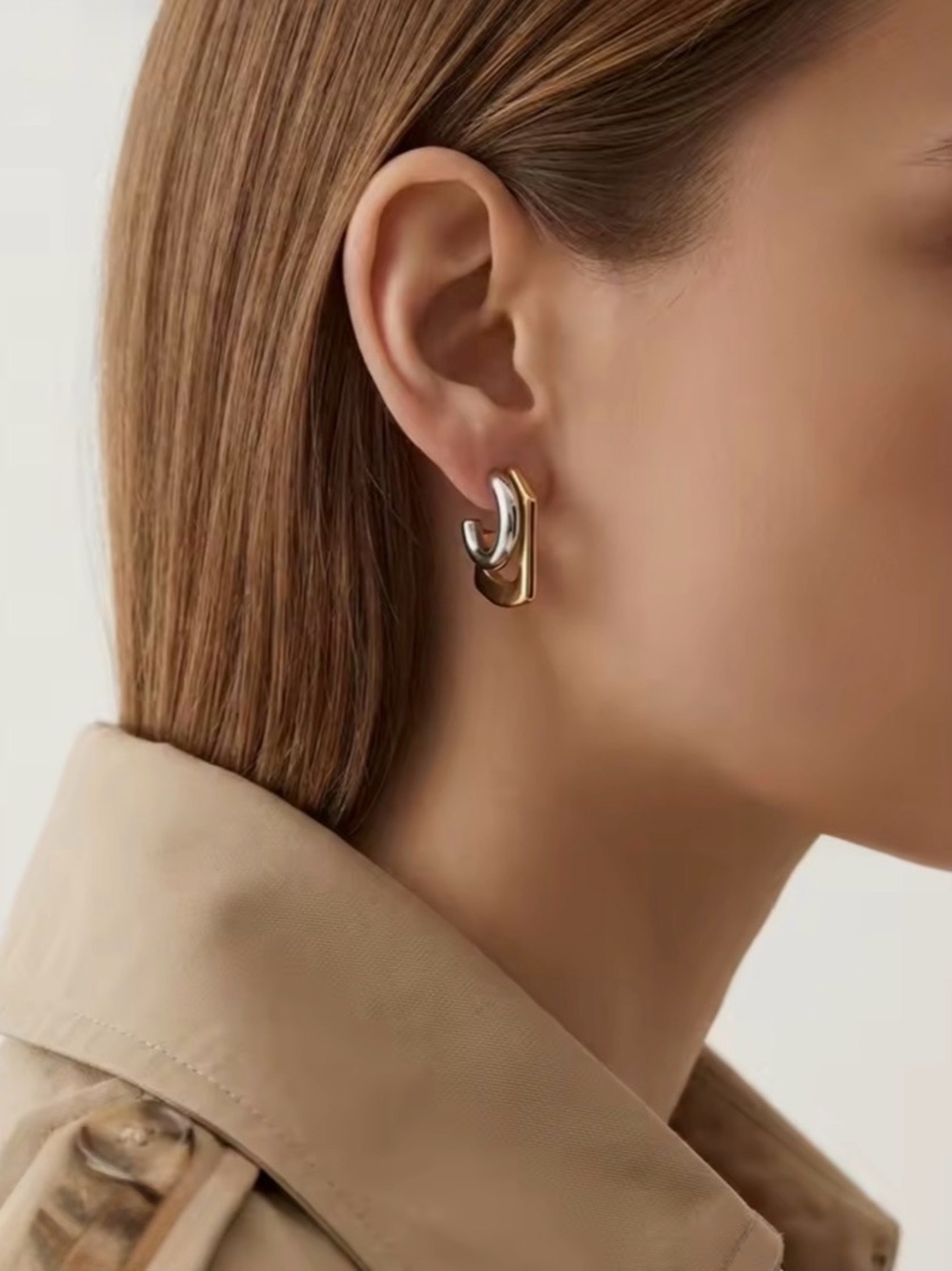 Tina Mini Earrings Two-Tone Mixed Metals Gold Silver Stud Demarson STYLE JL29